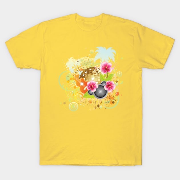 Tropical party poster with hibiscus and guitar T-Shirt by AnnArtshock